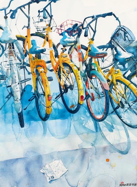 张曼倩 都市生活系列——邂逅 76×54cm 水彩画