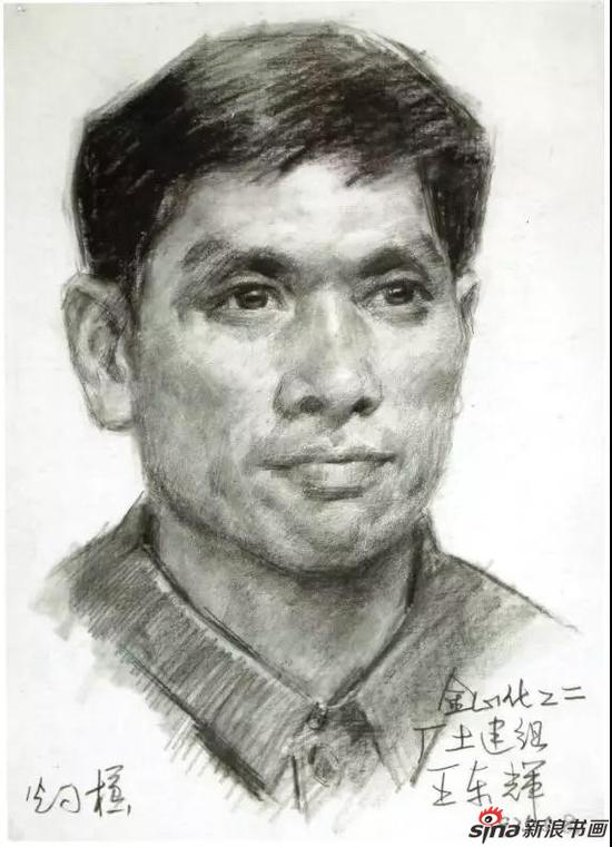 建筑工人头像 廖炯模 53X38cm 纸本素描 1975年