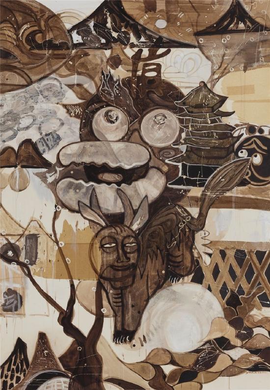 灵兽志异-纸本普洱茶、黑茶、红茶-121cm×84cm-2021