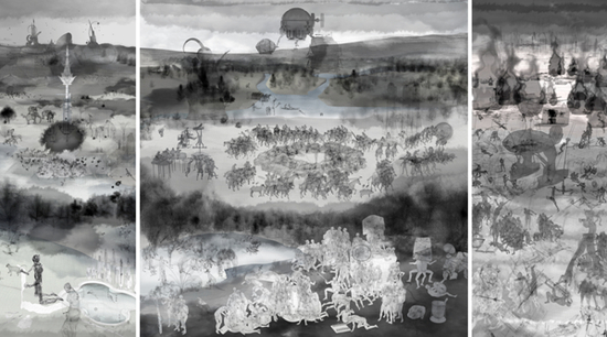 缪晓春《坐天观井-三联画》 天然颜料墨 艺术微喷 版数：1/2 2008