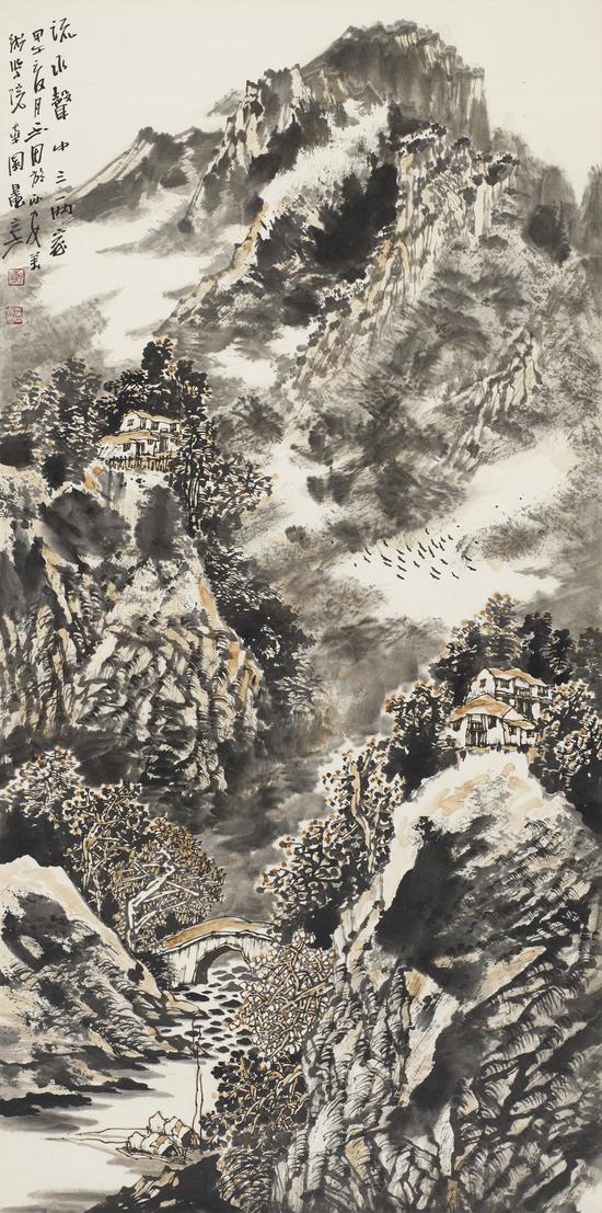 李玉田 流水声中三两家 138x68cm