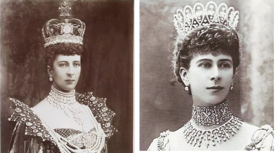 图左为亚历山德拉皇后，图右为玛丽皇后
