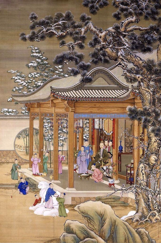 清 郎世宁、沈源、周鲲、丁观鹏 《弘历雪景行乐图》&nbsp;