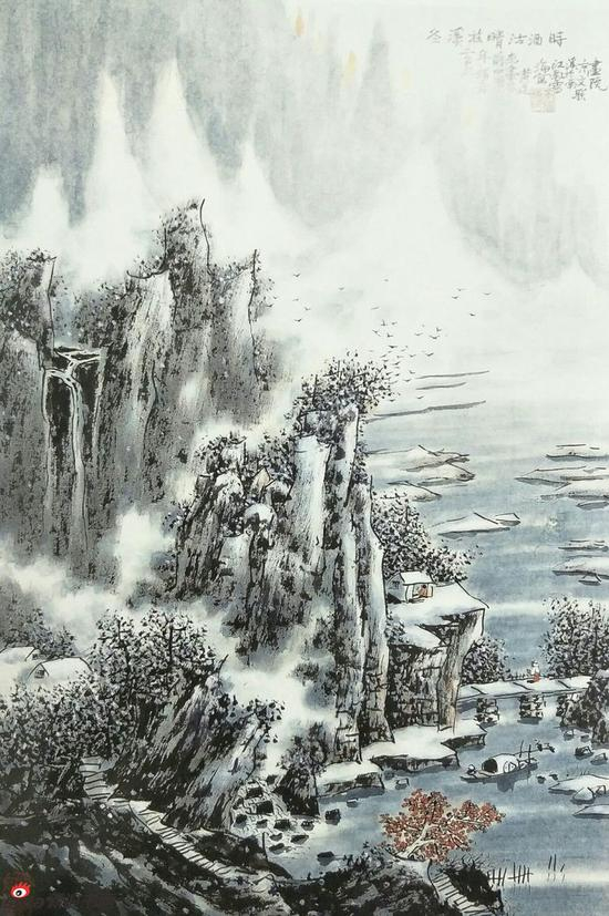 《冬溪放睛沽酒时》，69cmx46cm，2010年，黄廷海作