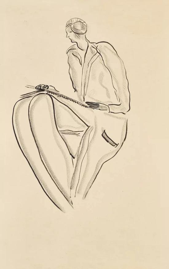 Lot.622 常玉 《画速写的女子》 纸本水墨炭笔 45×28 cm。