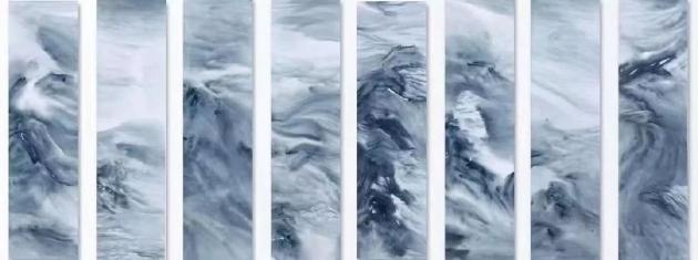 水韵青花山水,138cm x 34.5 cm x 8,纸本水墨,2022年
