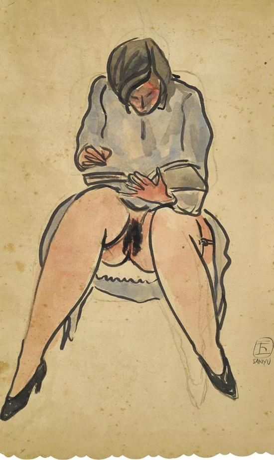 Lot。 620 常玉《阅读中的女士》 1928年 纸本水墨水彩 45×26.7 cm。