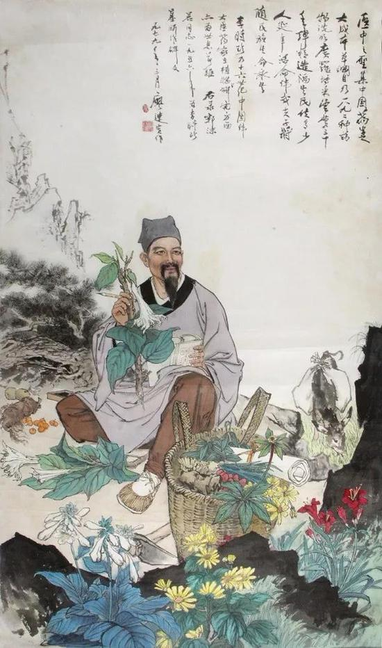 廖连贵 人物李时珍 尺寸：120.5×67cm 约7.27平尺 镜心 成交价27500元