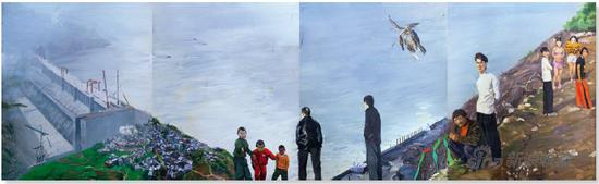 刘小东 三峡新移民（四联作） 　　2004年 　　布面 油画 　　300×250cm×4