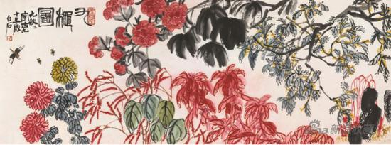 齐白石 九秋图 　　设色纸本 横批 　　65x175cm