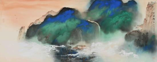 柯金 《云浦归帆》 绢本 64×162厘米 2020年