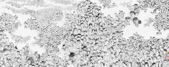 蒋奇谷 《人山人海》 纸本水墨 400cm×1000cm 2012年