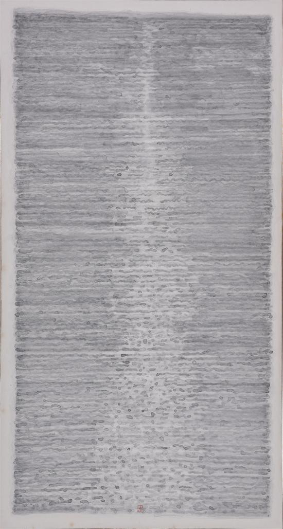陈九，《 墨积春水》， 纸本水墨，186x100cm，2016