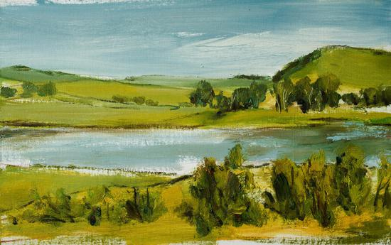 《塞罕坝。有湖的风景》&nbsp;31x51cm&nbsp;布面油画