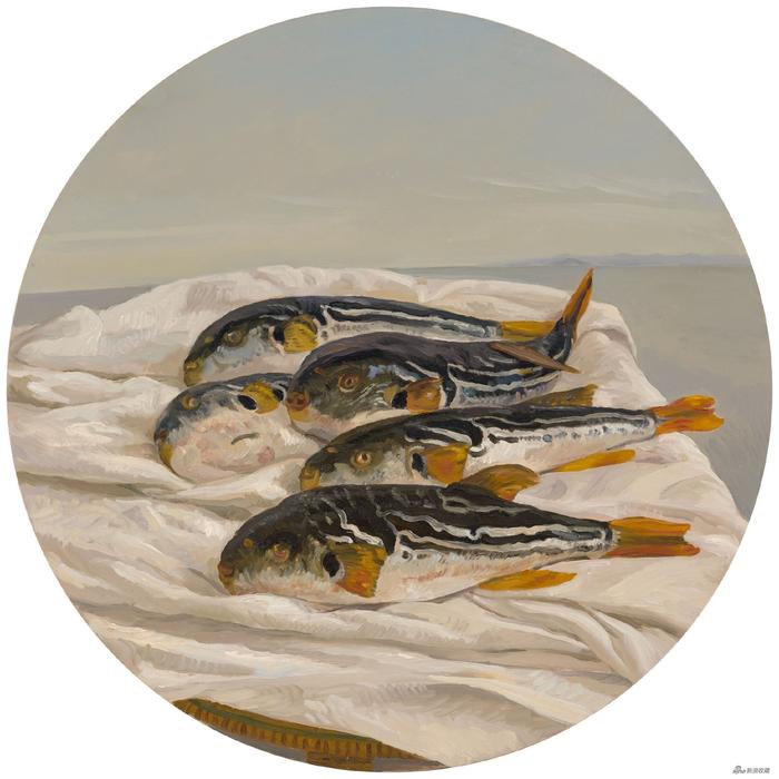 《河豚一》,木板油画,直径61cm,2016