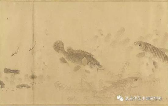 北宋 刘寀 《群鱼戏荇图卷》纸本浅设色 局部图 台北国立故宫博物院