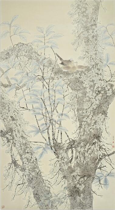 卢剑强《硕果青榕》200X110CM 纸本设色