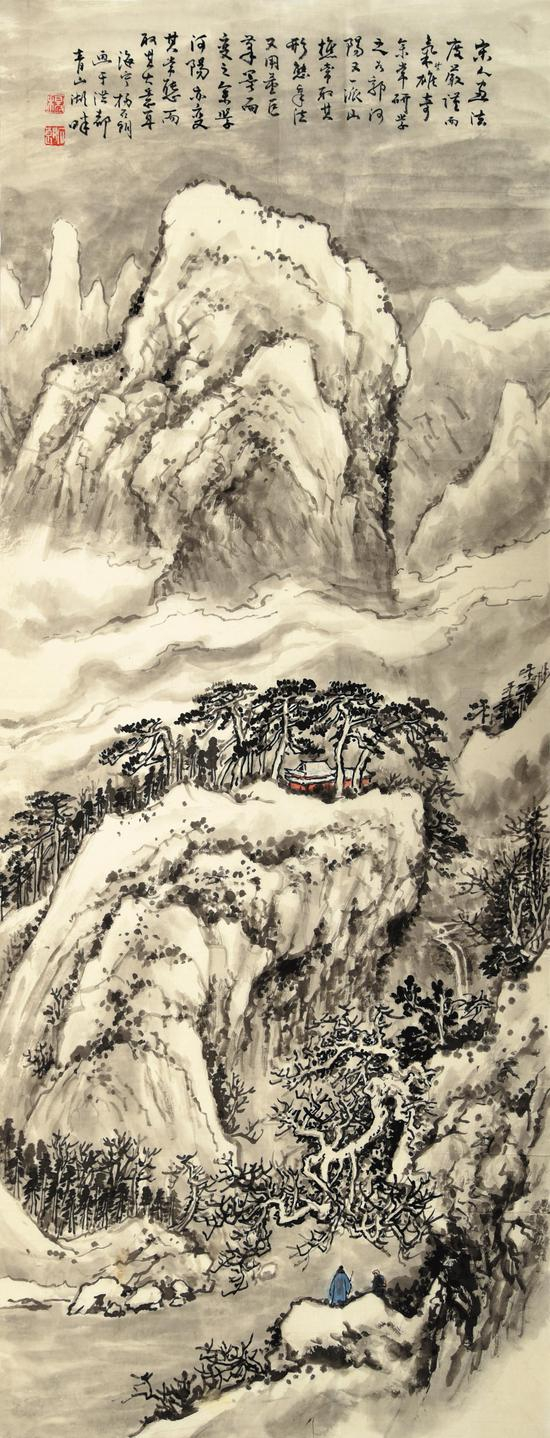 杨石朗《山水四条屏》 124cm×47cm×4