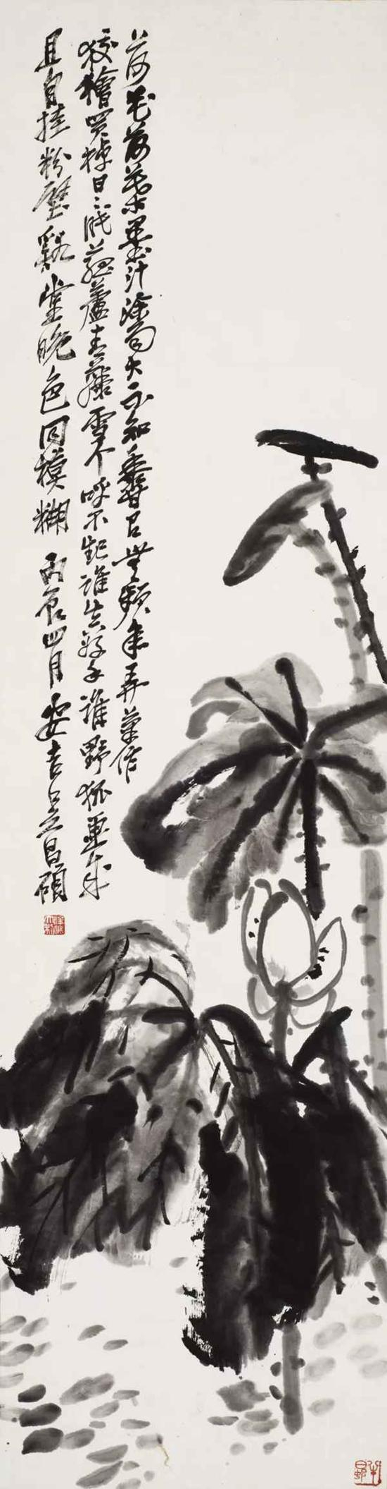 吴昌硕 墨莲 　　水墨纸本 立轴 　　135.5×35cm