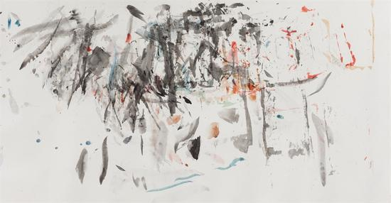 王晓辉，脏墨系列No.17，69×138cm，纸本水墨综合，2015