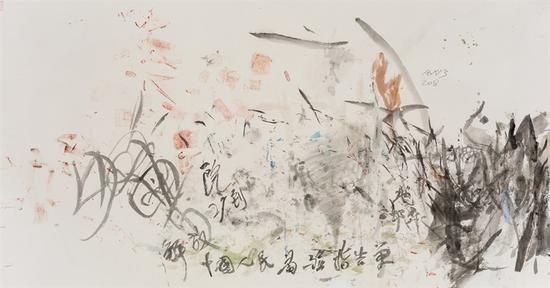王晓辉，脏墨系列No.12，69×138cm，纸本水墨综合，2014