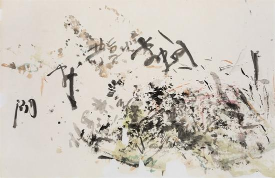 王晓辉，脏墨系列No.11，69×138cm，纸本水墨综合，2014