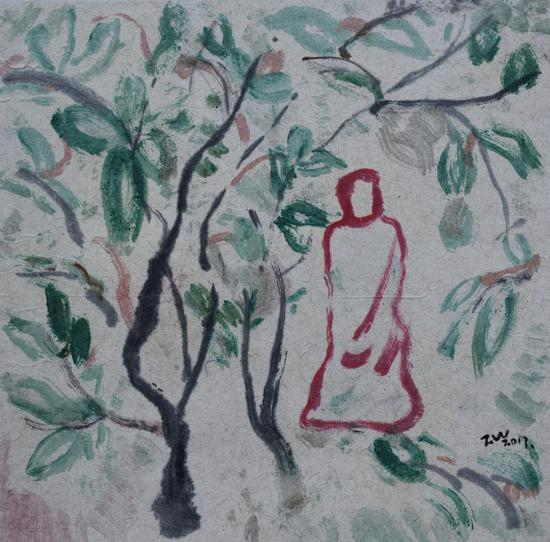 中国山水 34x34cm 纸本油画 2017年