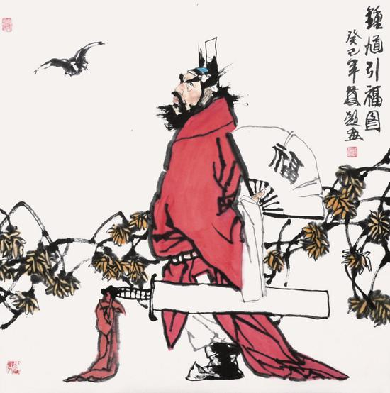 蔡超《钟馗引福图》 68cm×68cm