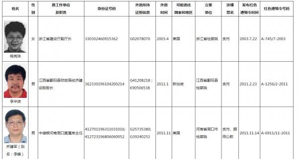 中国“红色通缉令”：全球通缉100名外逃人员