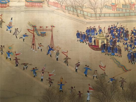 清代 张为邦 姚文瀚 《合绘冰嬉图卷》（部分）