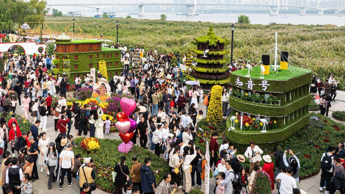 第42届武汉金秋菊展 城市地标元素造型吸引市民观赏