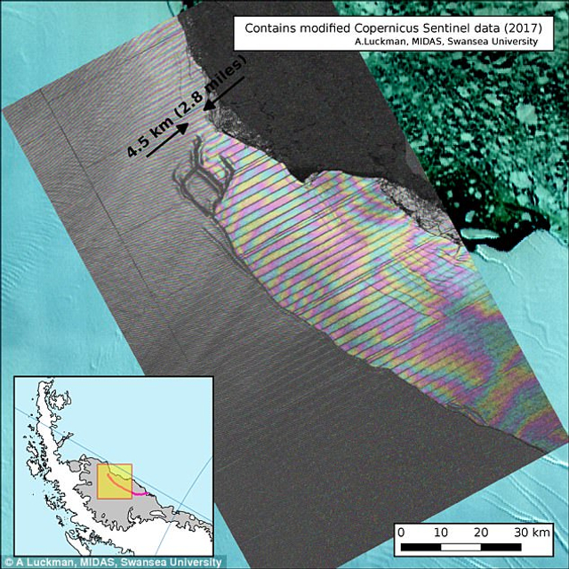 最大万亿吨冰山脱离南极 面积如小国