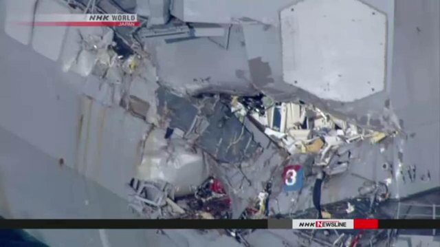 现场惨烈：美军宙斯盾舰在日本海域与货轮相撞