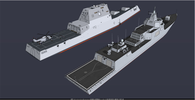 055最实用！中美万吨大驱CG图对比造型差异大