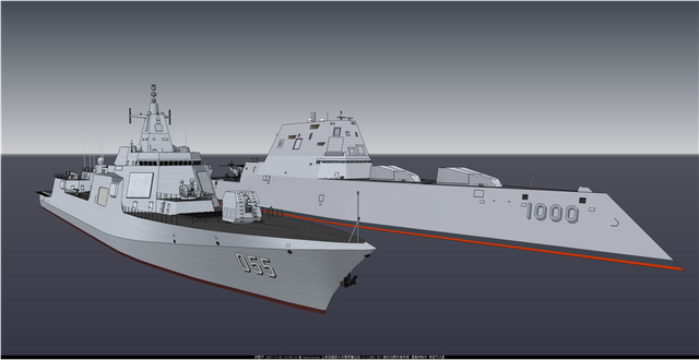 055最实用！中美万吨大驱CG图对比造型差异大