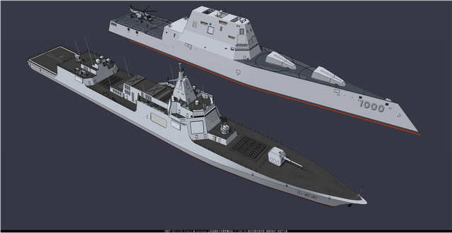 055最实用！中美万吨大驱CG图对比造型差异大