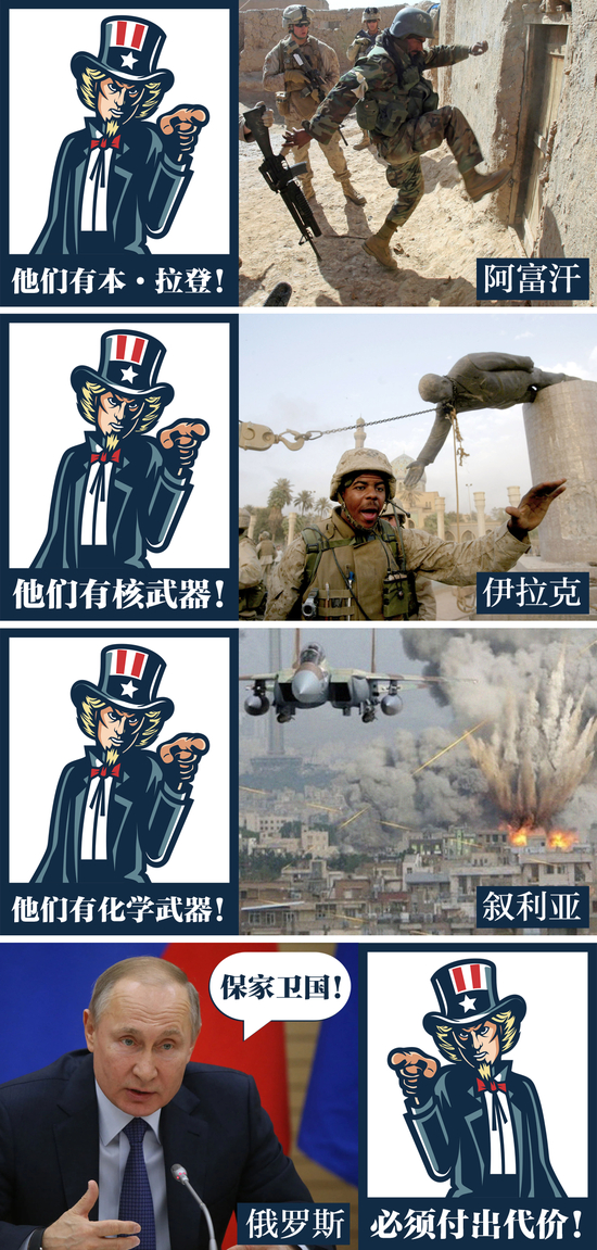 ▲ 美国扬言要让俄罗斯“承受代价”，但多年来，美国一再在阿富汗、伊拉克、叙利亚等国输出动乱，付出惨痛代价的却是当地平民