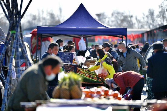  1月17日，村民在宁夏银川市贺兰县金贵集市上选购年货。新华社发（李靖 摄）