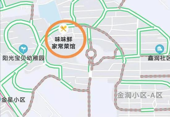 据地图导航APP显示，目前“味味鲜家常菜馆”周边的多条道路已经采取了封闭措施。