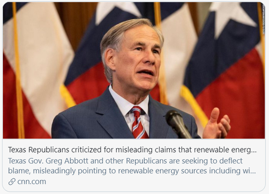  得州共和党人因在新能源上发表误导言论被批。/CNN报道截图