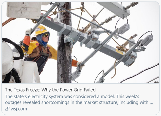 得州冰冻：为何电网失灵？/《华尔街日报》报道截图