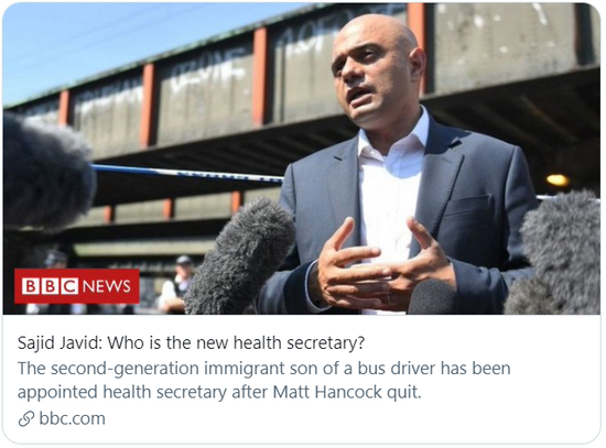  赛义德·贾维德：谁是新任英国卫生大臣？/BBC报道截图