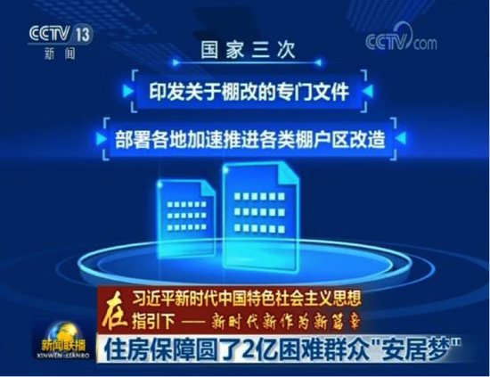 党的十八大以来，国家三次印发关于棚改的专门文件。 来源：央视网