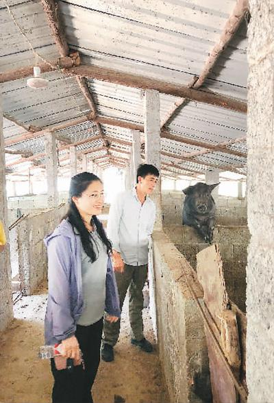 2019年4月18日，黄文秀到广西乐业县新化镇百坭村百坭屯建档立卡贫困户黄光红的鱼塘了解鱼苗长势情况。黄韦程摄