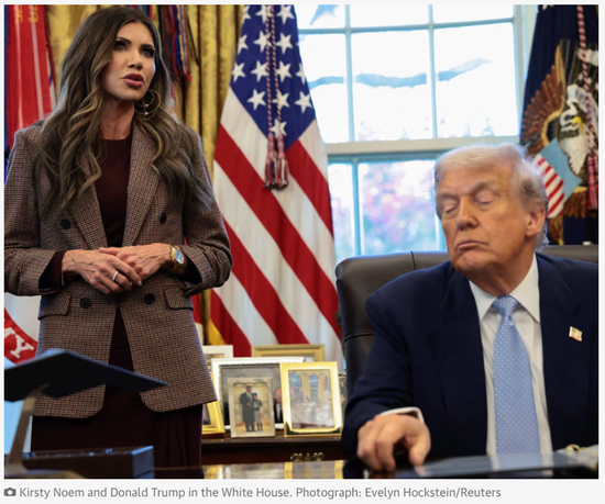 △《卫报》报道，参院少数党领袖查克·舒默称，解雇诺姆大快人心