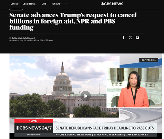  △CBS详细报道各方对削减支出法案的不同观点