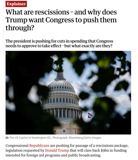  △《卫报》发长文，详细分析特朗普政府为何力推削减支出法案