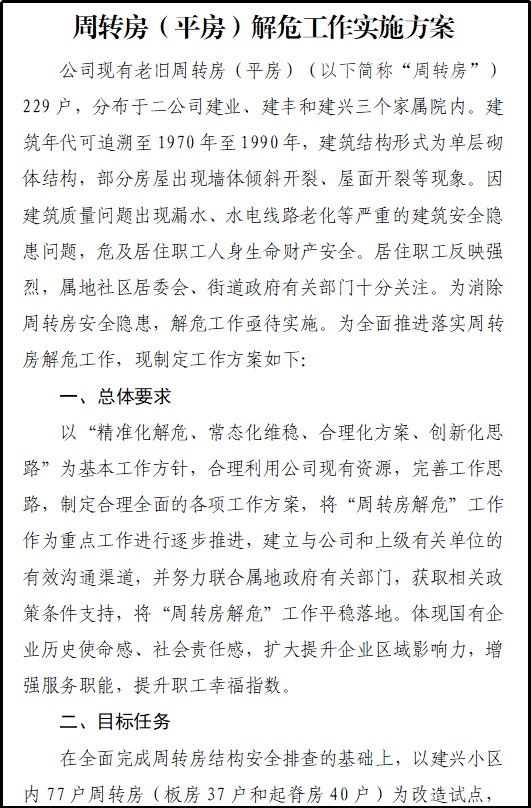 △《关于培训中心宿舍楼运营管理模式的报告》及《周转房（平房）解危工作实施方案》