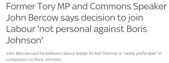 天空新闻台报道：伯科加入工党