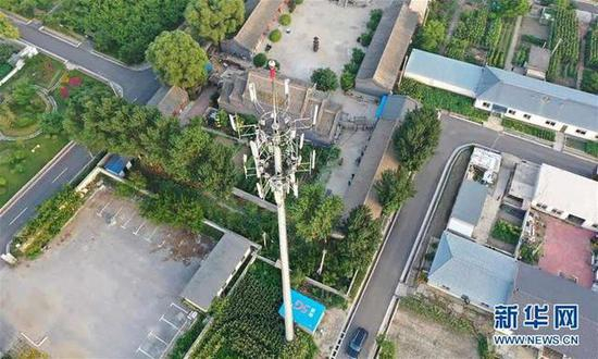 这是盘锦市大洼区大堡子村的5G基站（7月21日摄，无人机照片）。新华社记者 姚剑锋 摄